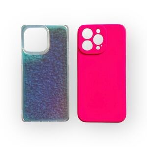 iPhone 15 Pro Max Case Bundle Pink Silicone & Iridescent Clear